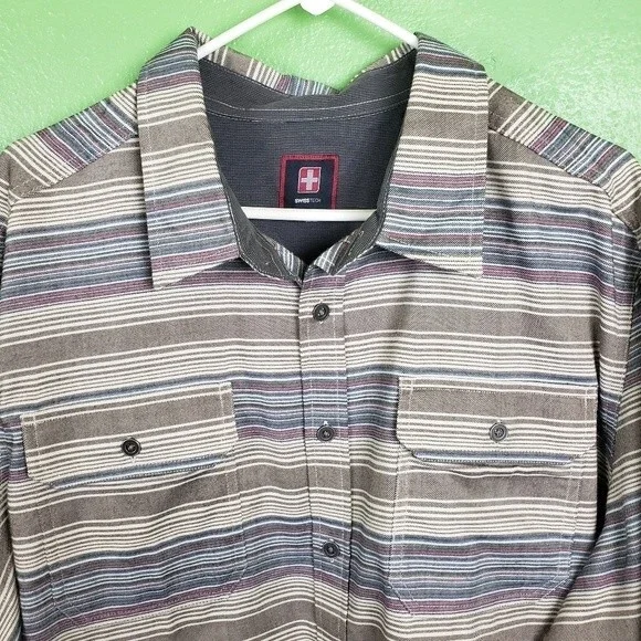 Swiss tech Mens plus size striped button up shirt size 2xl - Picture 12 of 14